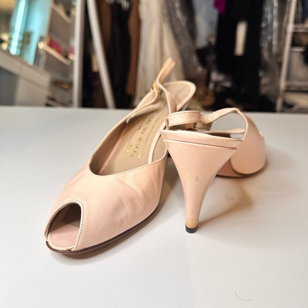 Vintage Bruno Magli Open-Toe Slingback Heels in Pale Pink Leather